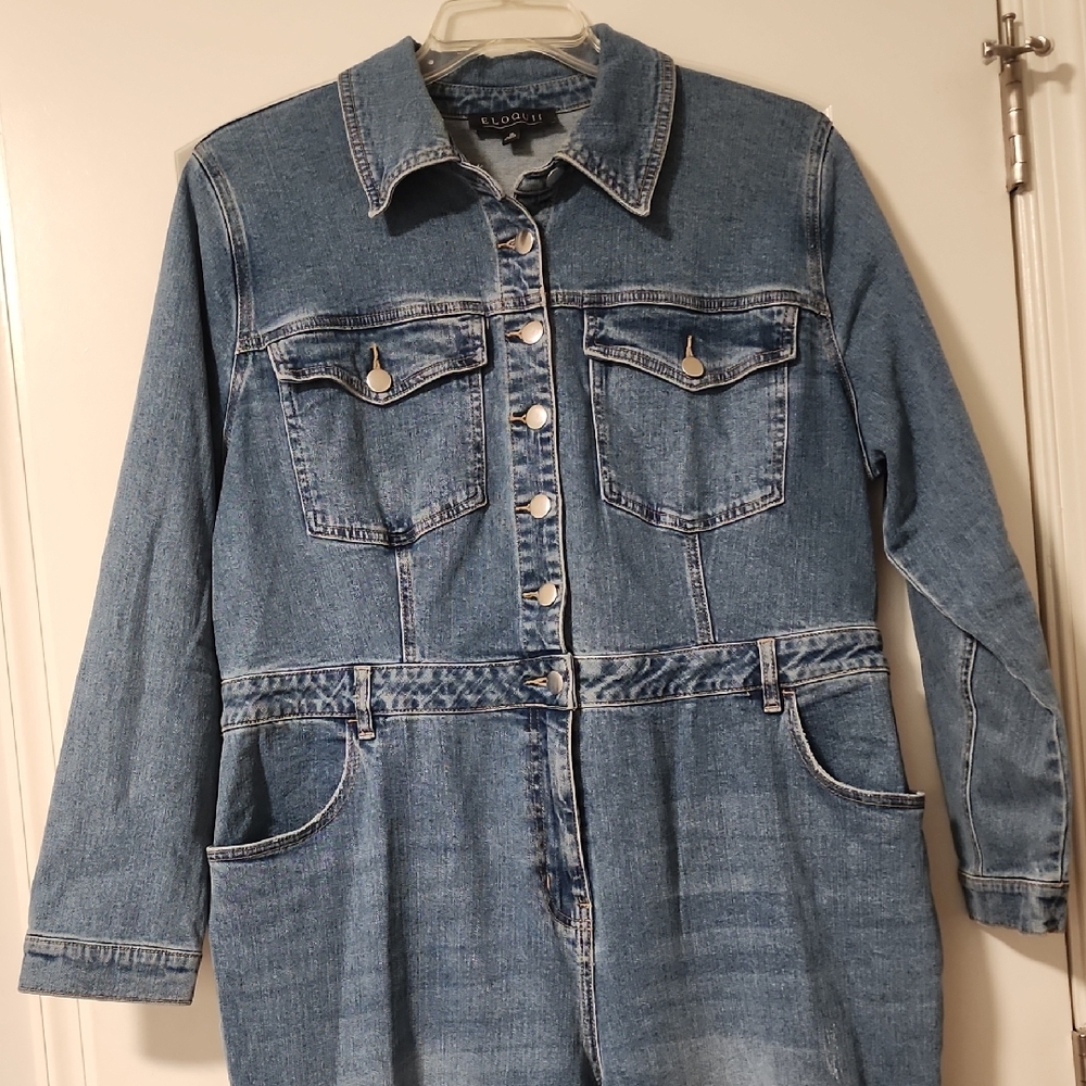Eloquii Blue Denim Coveralls Boilersuit Distressed NWOT